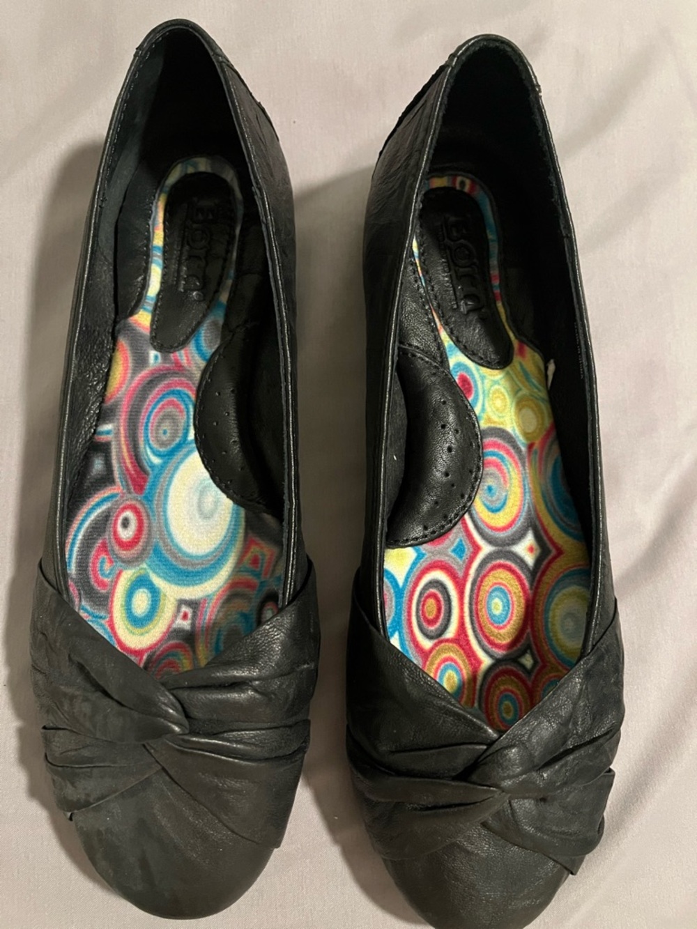 Born Black Leather Lilly Flats with Colorful Circular Insole